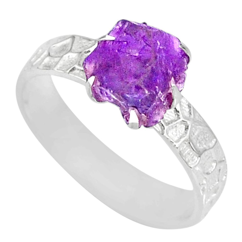 925 silver 2.53cts natural raw amethyst rough solitaire ring size 8 r79388