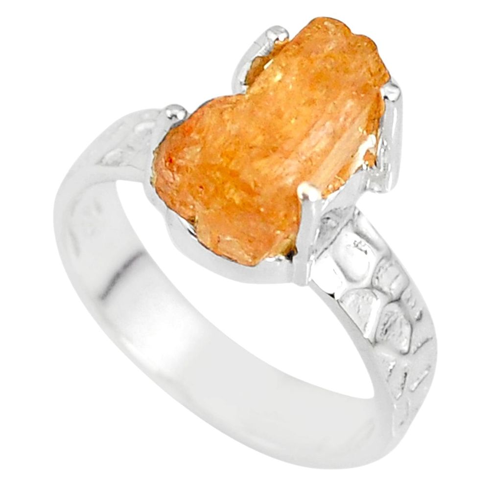 925 silver 7.04cts natural raw imperial topaz solitaire ring size 7.5 r79548
