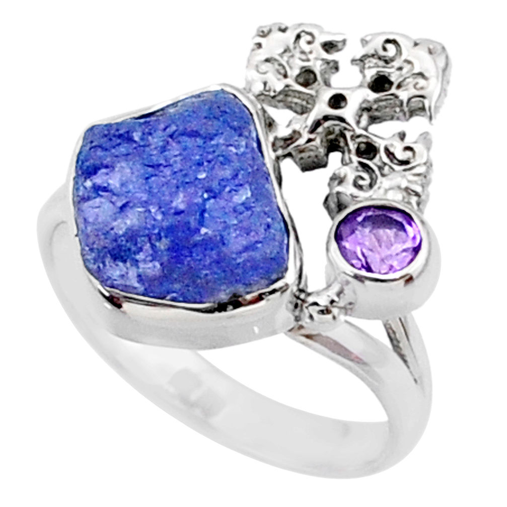 925 silver 7.62cts natural raw tanzanite holy cross ring size 7.5 r66980