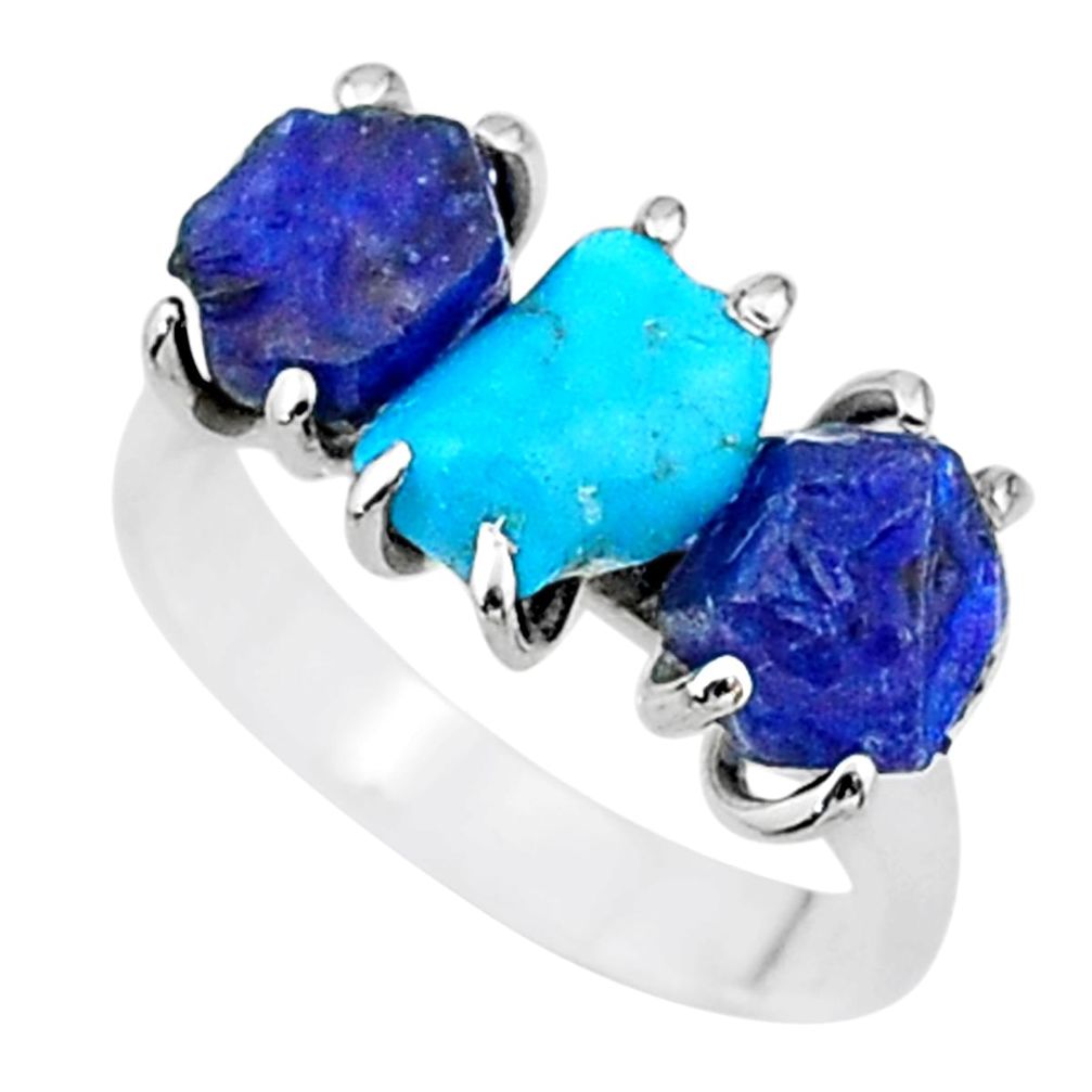 925 silver 9.57cts natural raw turquoise sapphire rough ring size 7 t15040