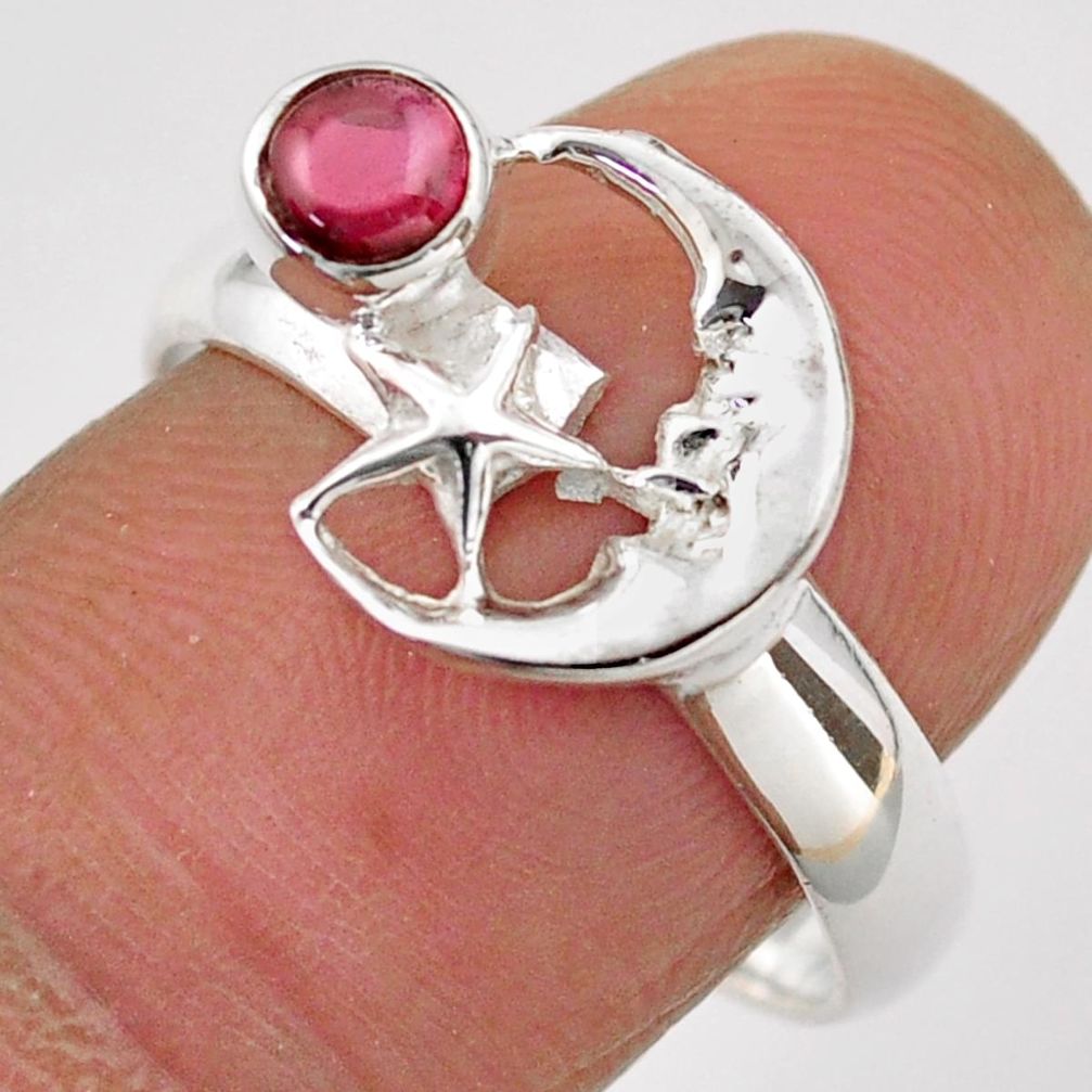 925 silver 0.42cts natural red garnet crescent moon star ring size 7 t89364