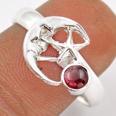925 silver 0.42cts natural red garnet crescent moon star ring size 8.5 t89385