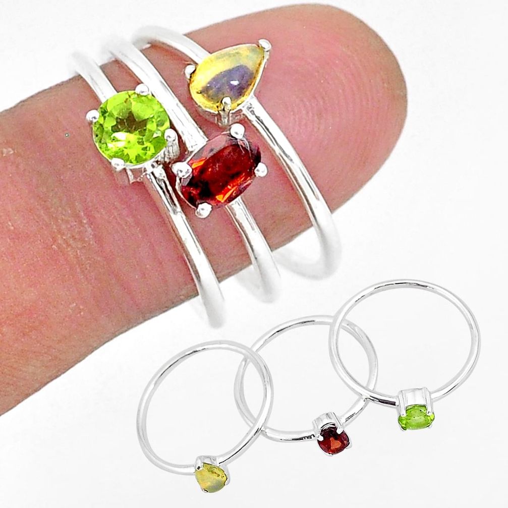 925 silver 3.15cts natural red garnet ethiopian opal 3 rings size 9 r93096