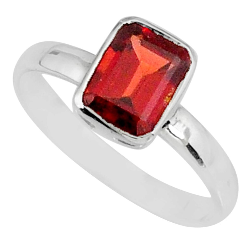 925 silver 2.23cts natural red garnet octagan solitaire ring size 8 r84040