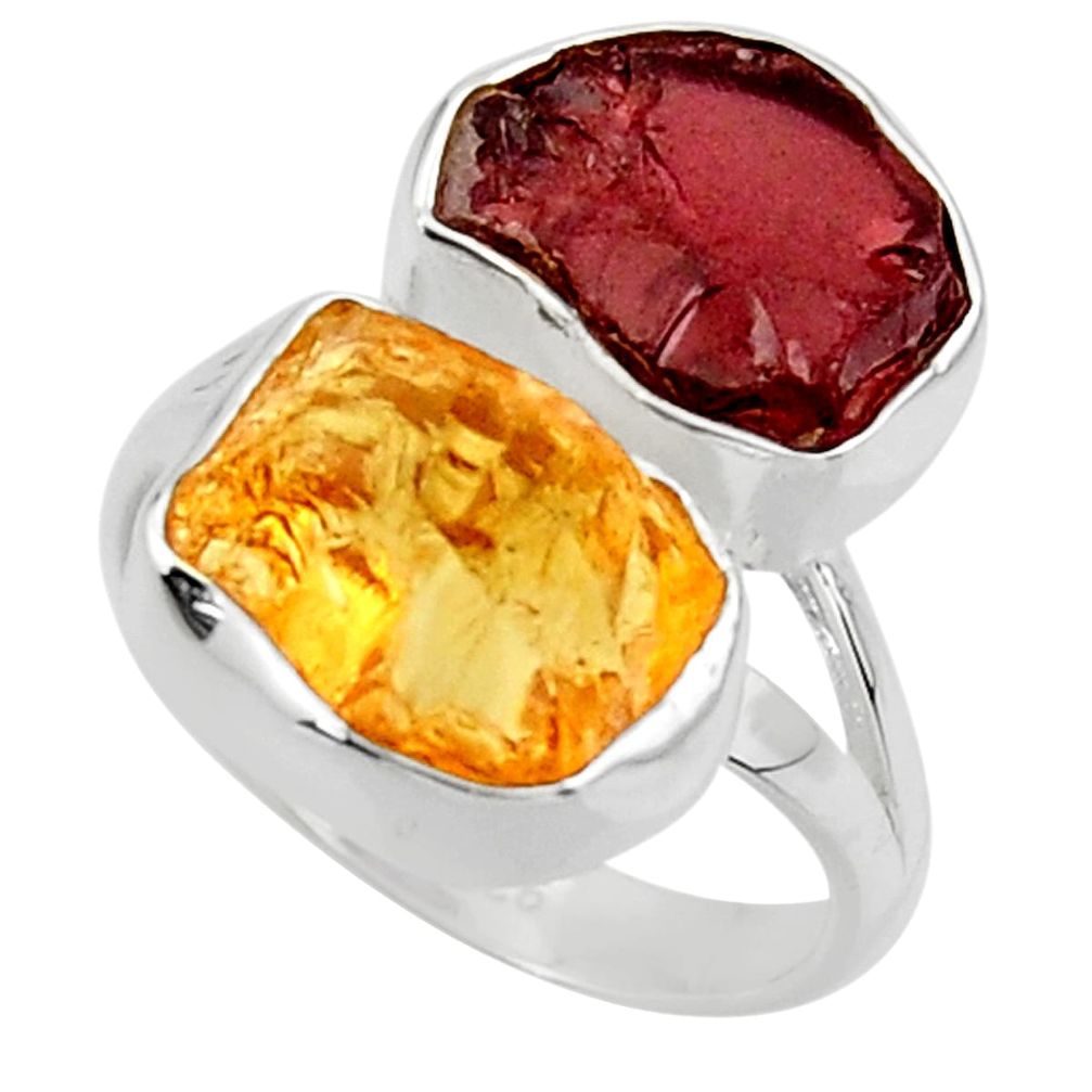 925 silver 13.77cts natural red garnet rough citrine rough ring size 8 r49119