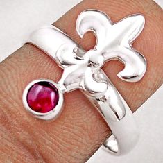 925 silver 0.39cts natural red garnet round fleur-de-lis ring size 8 t89031