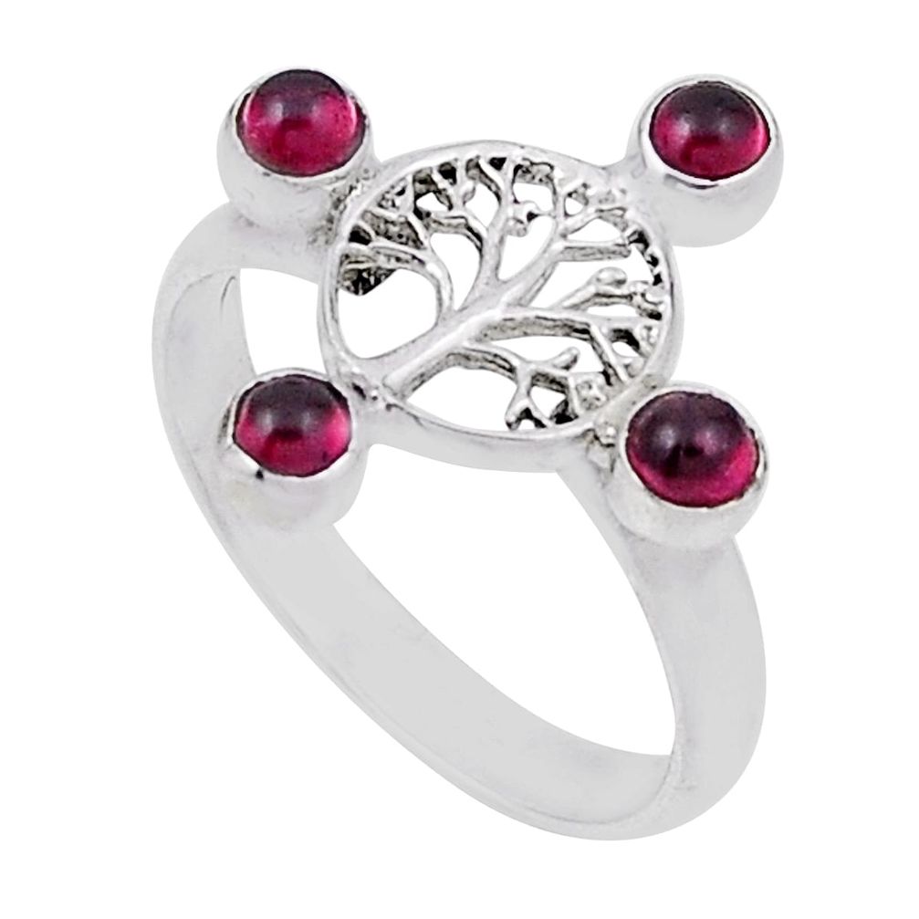 925 silver 1.51cts natural red garnet round tree of life ring size 7.5 n31371
