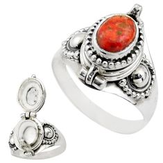 925 silver 1.89cts natural red sponge coral oval poison box ring size 8.5 t73334