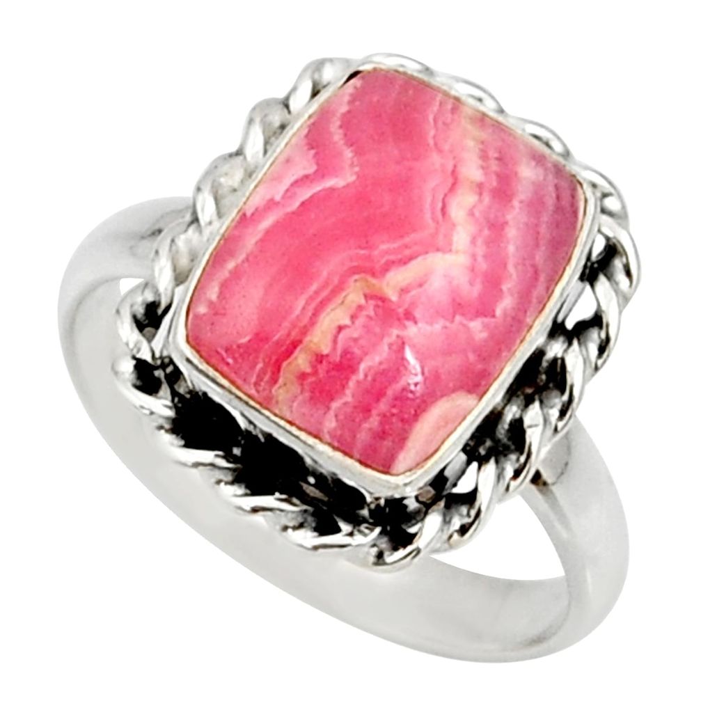 925 silver 6.31cts natural rhodochrosite inca rose solitaire ring size 9 r28038