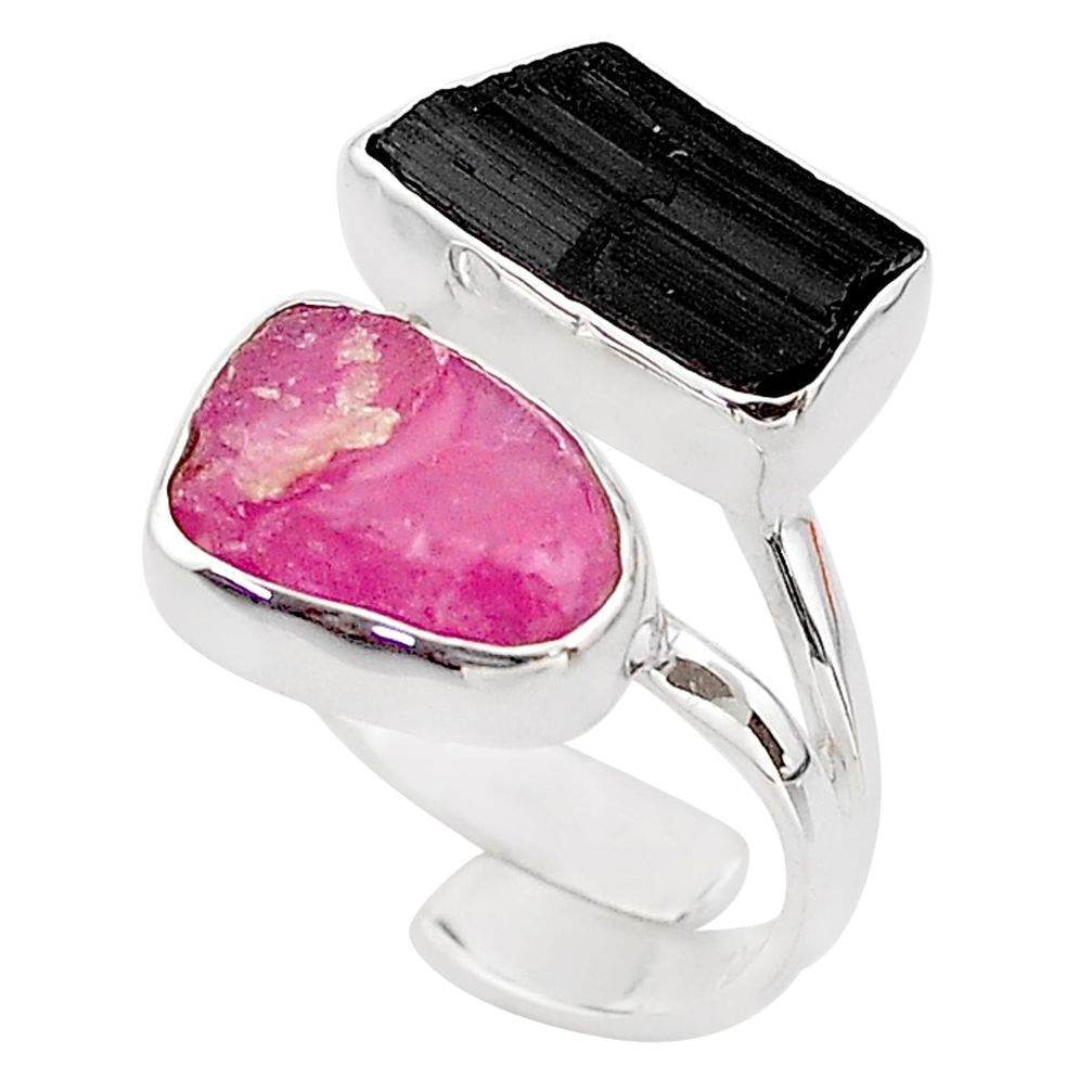 925 silver 11.58cts natural ruby tourmaline rough adjustable ring size 7 t69760