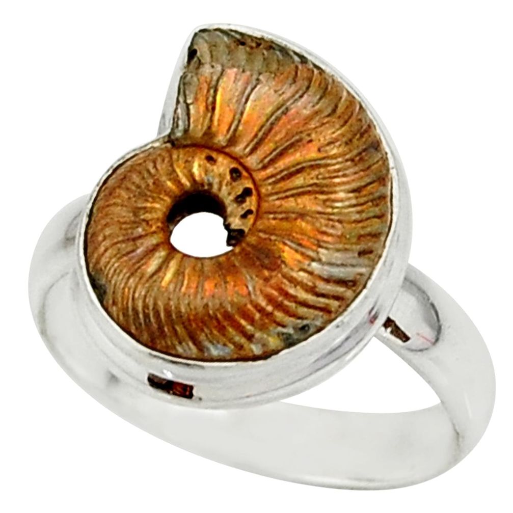 925 silver 7.03cts natural russian jurassic opal ammonite ring size 6.5 r39608