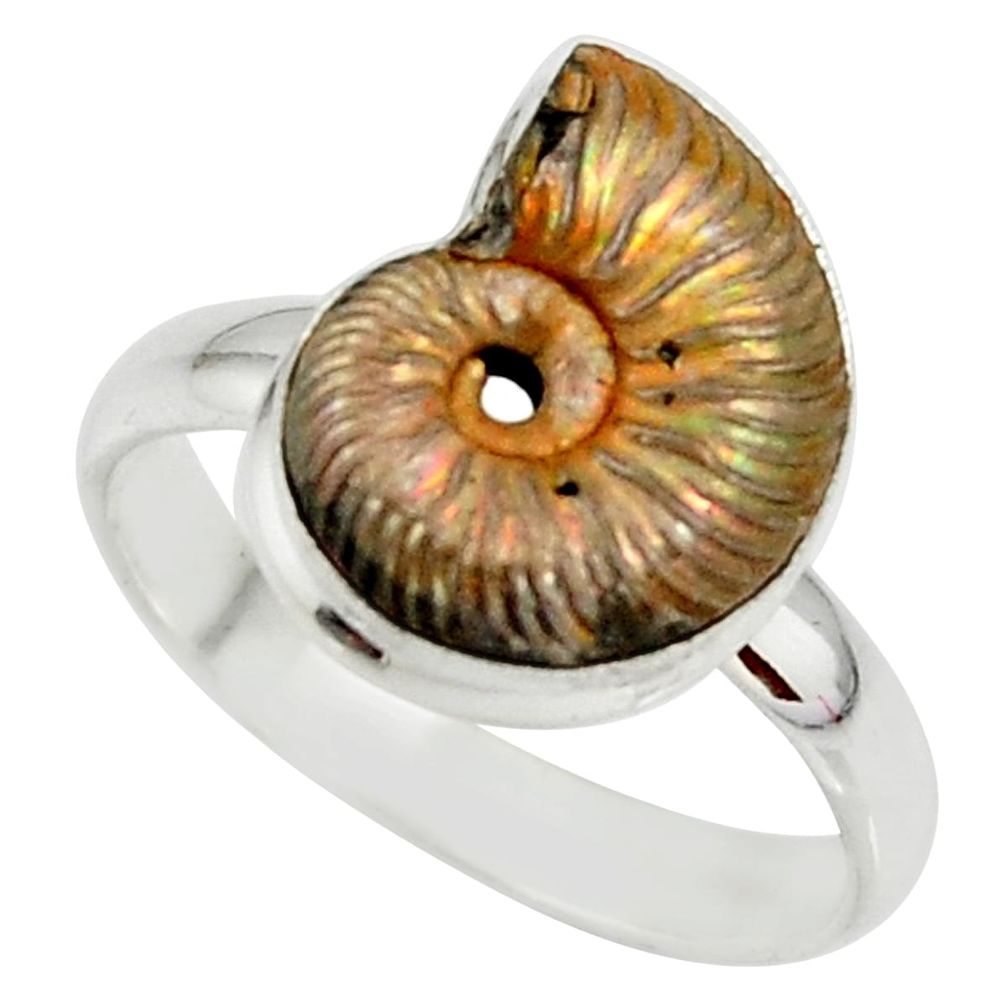 925 silver 7.40cts natural russian jurassic opal ammonite ring size 10 r39619