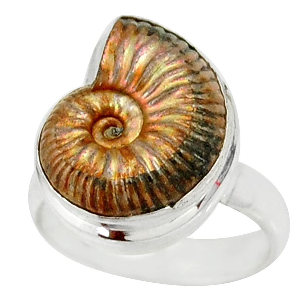 925 silver 7.11cts natural russian jurassic opal ammonite ring size 7 r39588