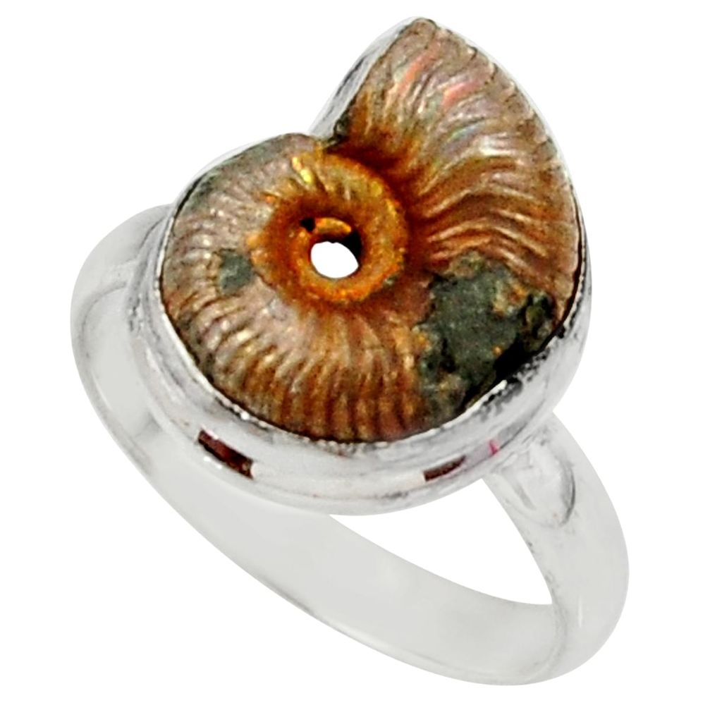925 silver 8.22cts natural russian jurassic opal ammonite ring size 7 r39600