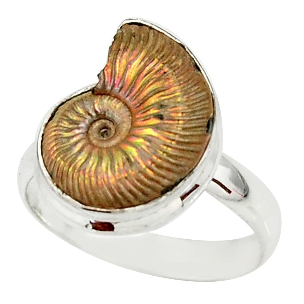 925 silver 6.26cts natural russian jurassic opal ammonite ring size 8 r39583