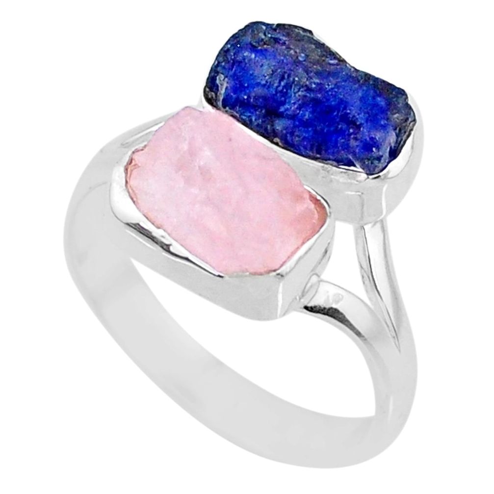 925 silver 11.07cts natural sapphire raw rose quartz rough ring size 9 r73844