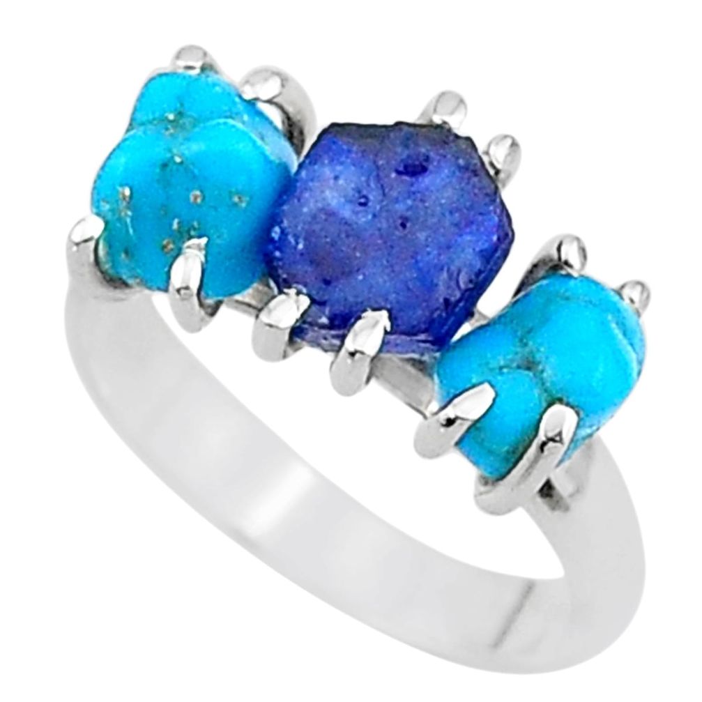 925 silver 8.38cts natural sapphire rough raw turquoise ring size 7 t15091