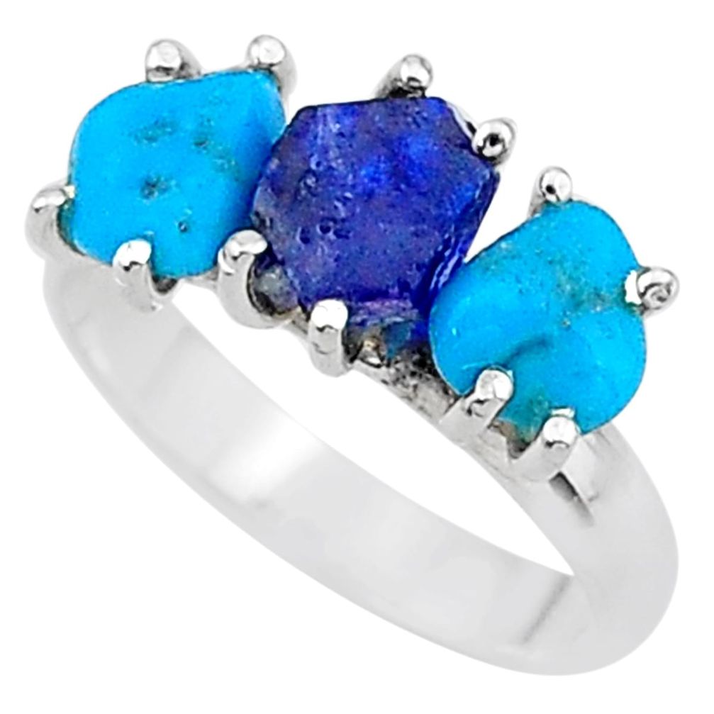 925 silver 7.48cts natural sapphire rough raw turquoise ring size 8 t15073