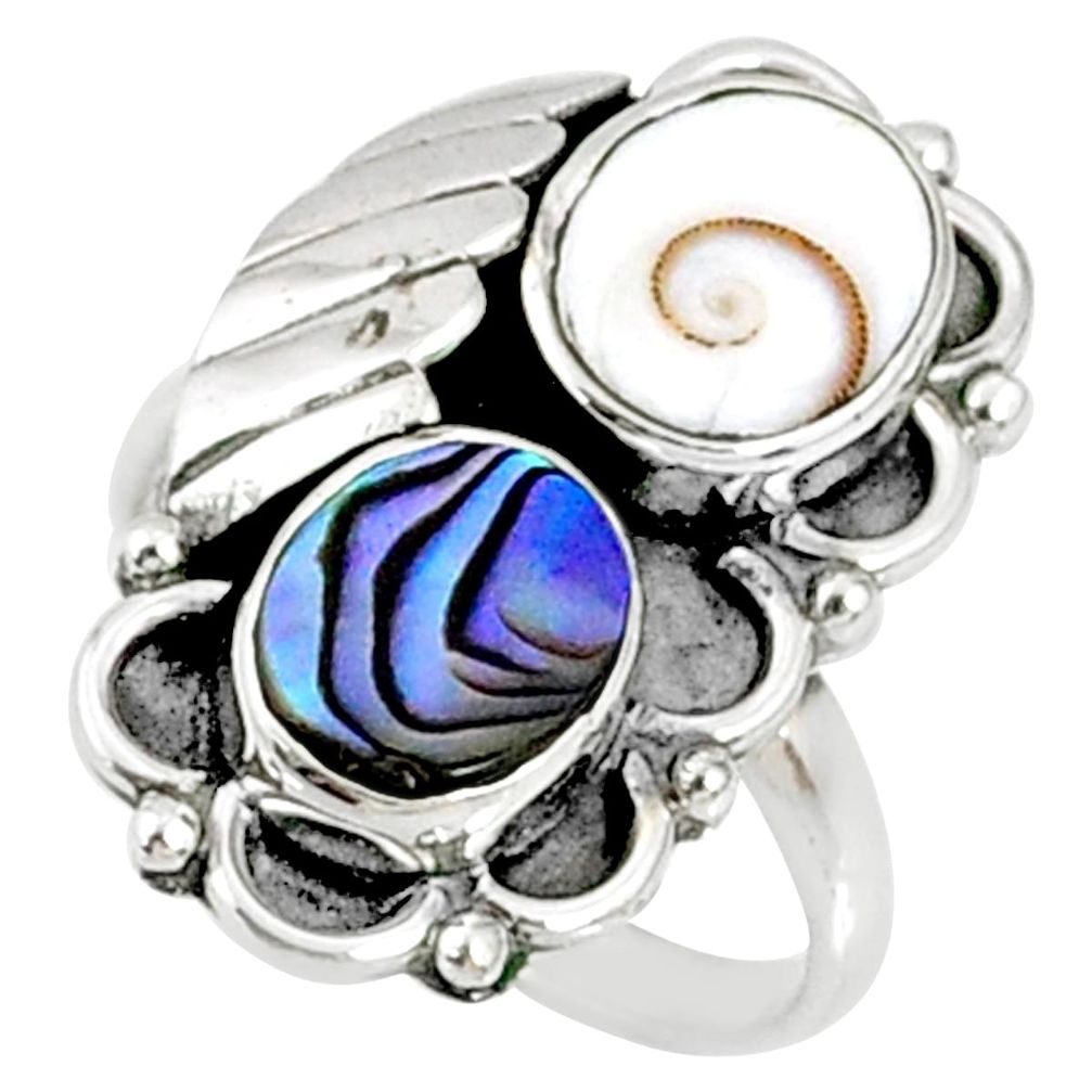 925 silver 6.76cts natural shiva eye abalone paua seashell ring size 7.5 r67327