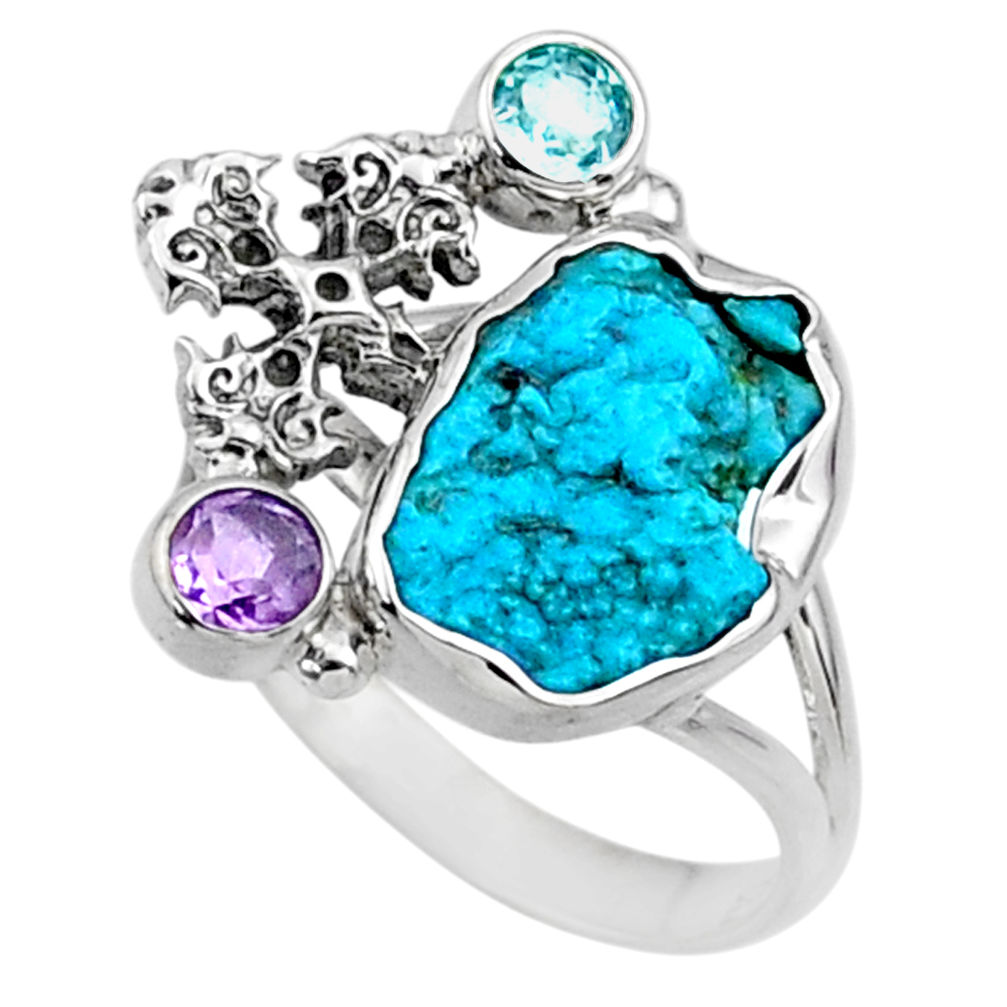 925 silver 7.29cts natural sleeping beauty turquoise raw ring size 9.5 r66680