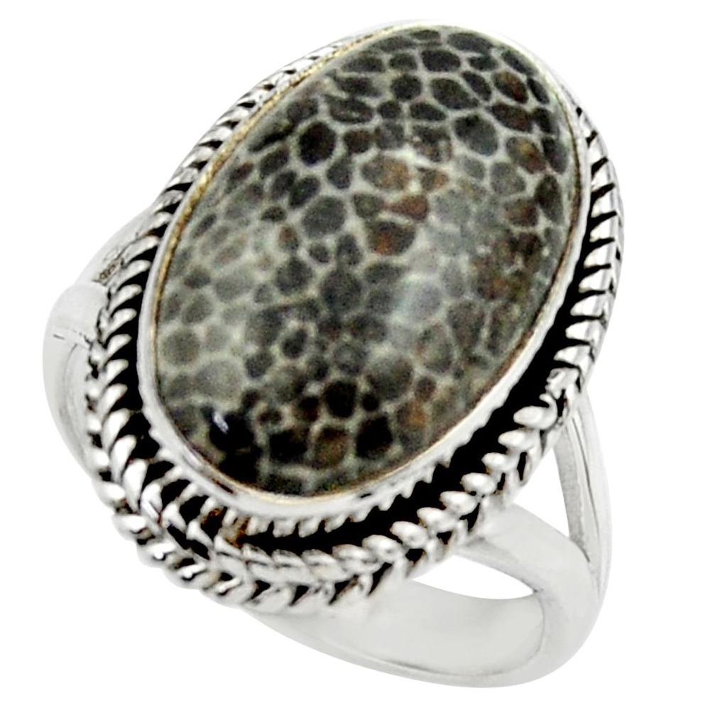 925 silver natural stingray coral from alaska solitaire ring size 7.5 r28740