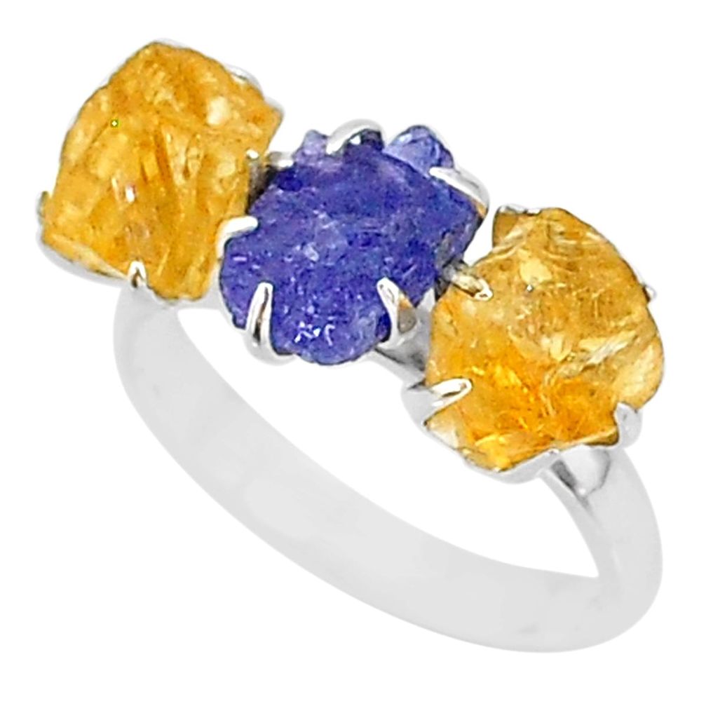 925 silver 10.08cts natural tanzanite citrine raw 3 stone ring size 8 t7109