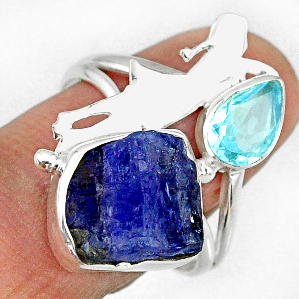 925 silver 7.82cts natural tanzanite rough ballet dance charm ring size 8 r61928