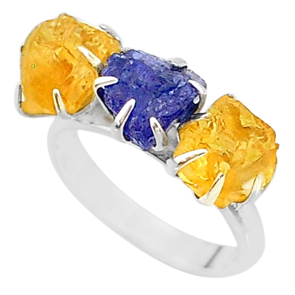 925 silver 9.83cts natural tanzanite raw citrine 3 stone ring size 7 t7116