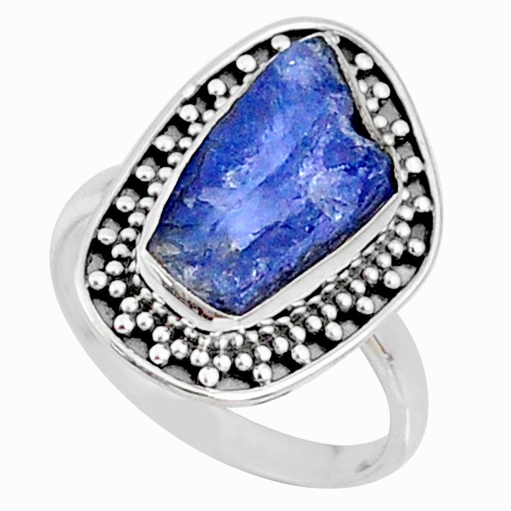 925 silver 6.95cts natural tanzanite raw solitaire ring size 7.5 r66704
