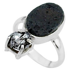 925 silver 9.99cts natural tektite campo del cielo meteorite ring size 8 t14218