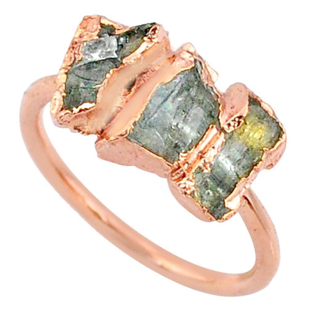 925 silver 4.46cts natural tourmaline raw 14k rose gold ring size 6.5 r70698