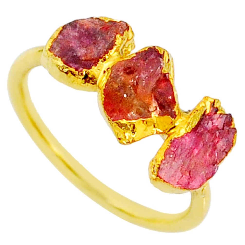 4.63cts natural tourmaline raw fancy 14k gold handmade ring size 7 r70723