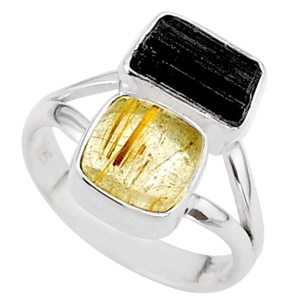 925 silver 8.51cts natural tourmaline rutile tourmaline raw ring size 7 t48914