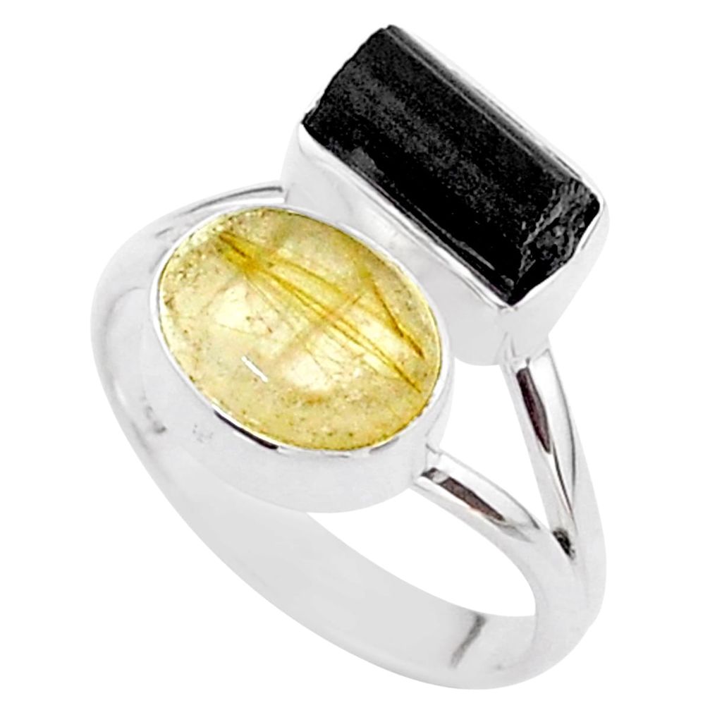 925 silver 9.14cts natural tourmaline rutile tourmaline raw ring size 8 t48912