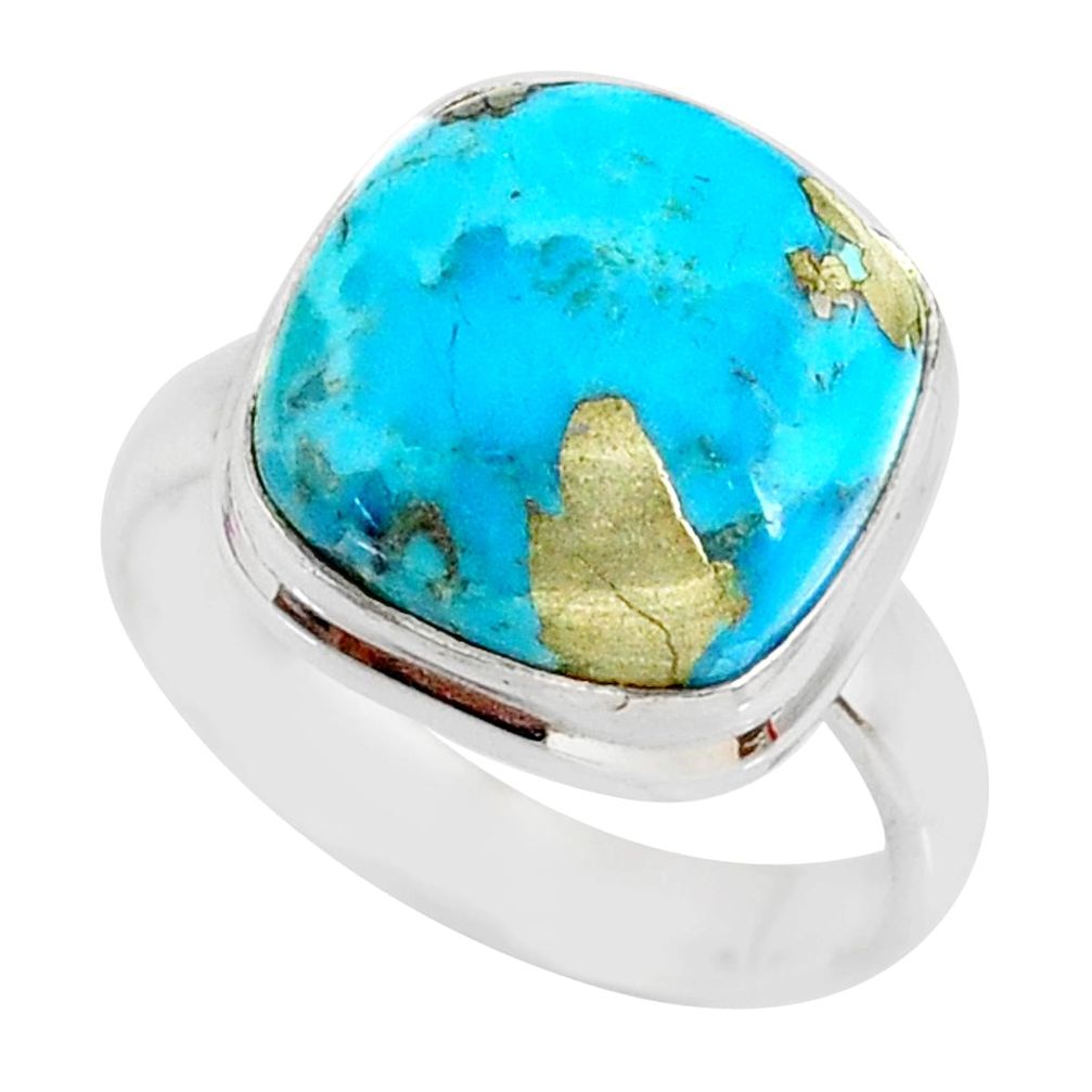 925 silver 6.33cts natural turquoise pyrite solitaire ring size 7 r78244