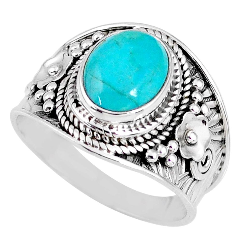 925 silver 4.51cts natural turquoise tibetan oval solitaire ring size 9 r58315