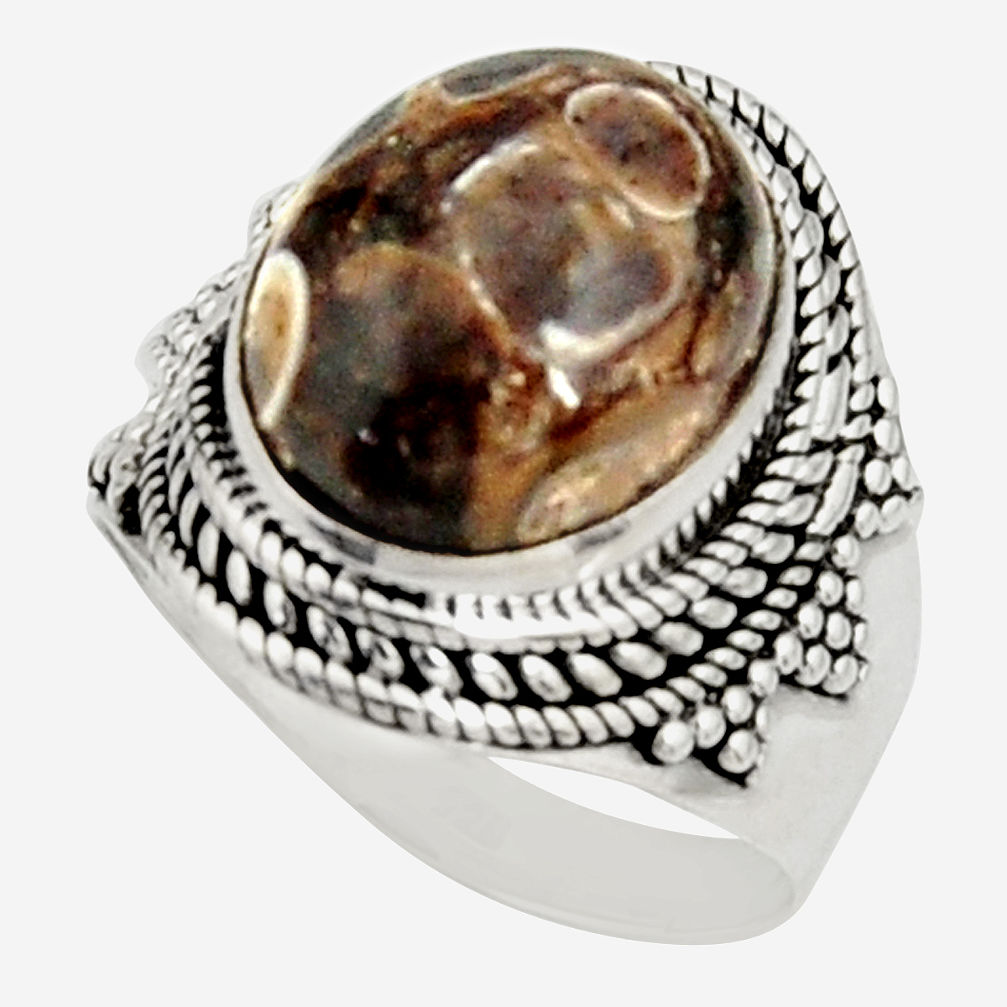 925 silver natural turritella fossil snail agate solitaire ring size 8.5 r22552