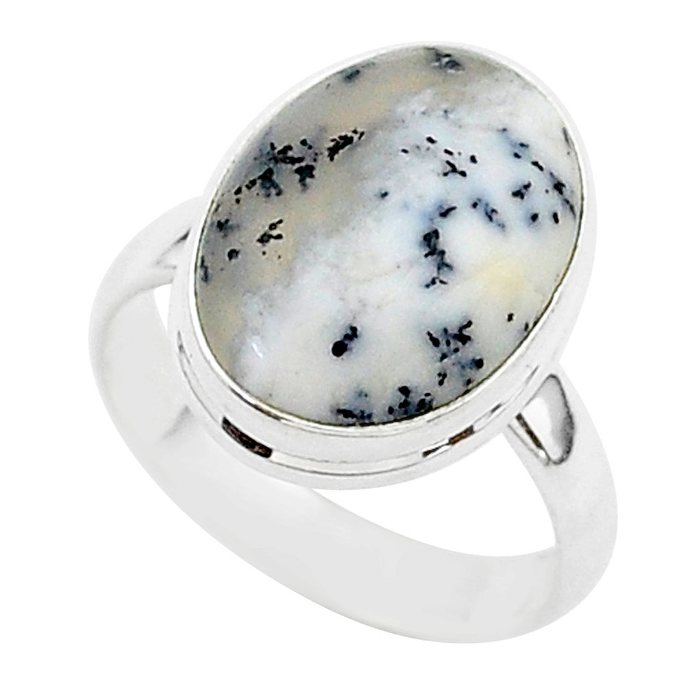 925 silver 6.45cts natural white dendrite opal oval solitaire ring size 7 r95647