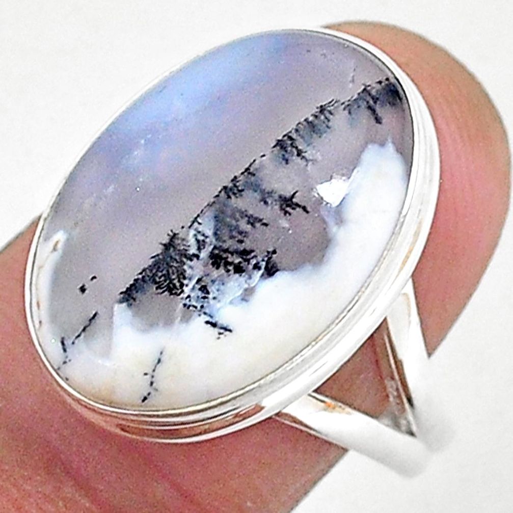 925 silver 14.15cts natural white dendrite opal solitaire ring size 8 r95634