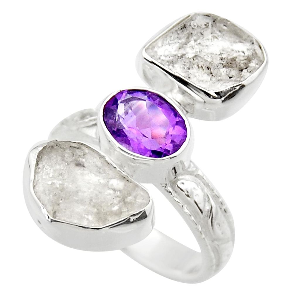 925 silver 13.77cts natural white herkimer diamond amethyst ring size 6 r29632