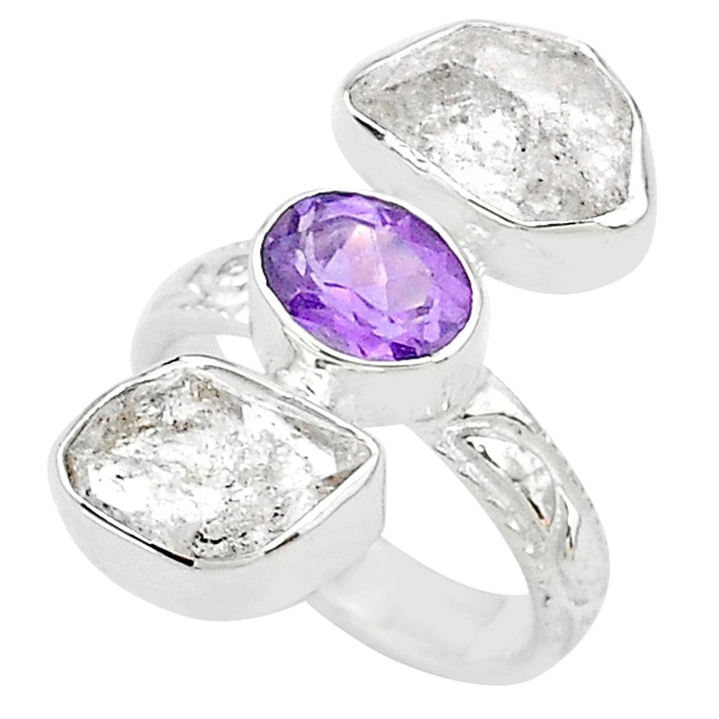 925 silver 12.83cts natural white herkimer diamond amethyst ring size 6 t10292