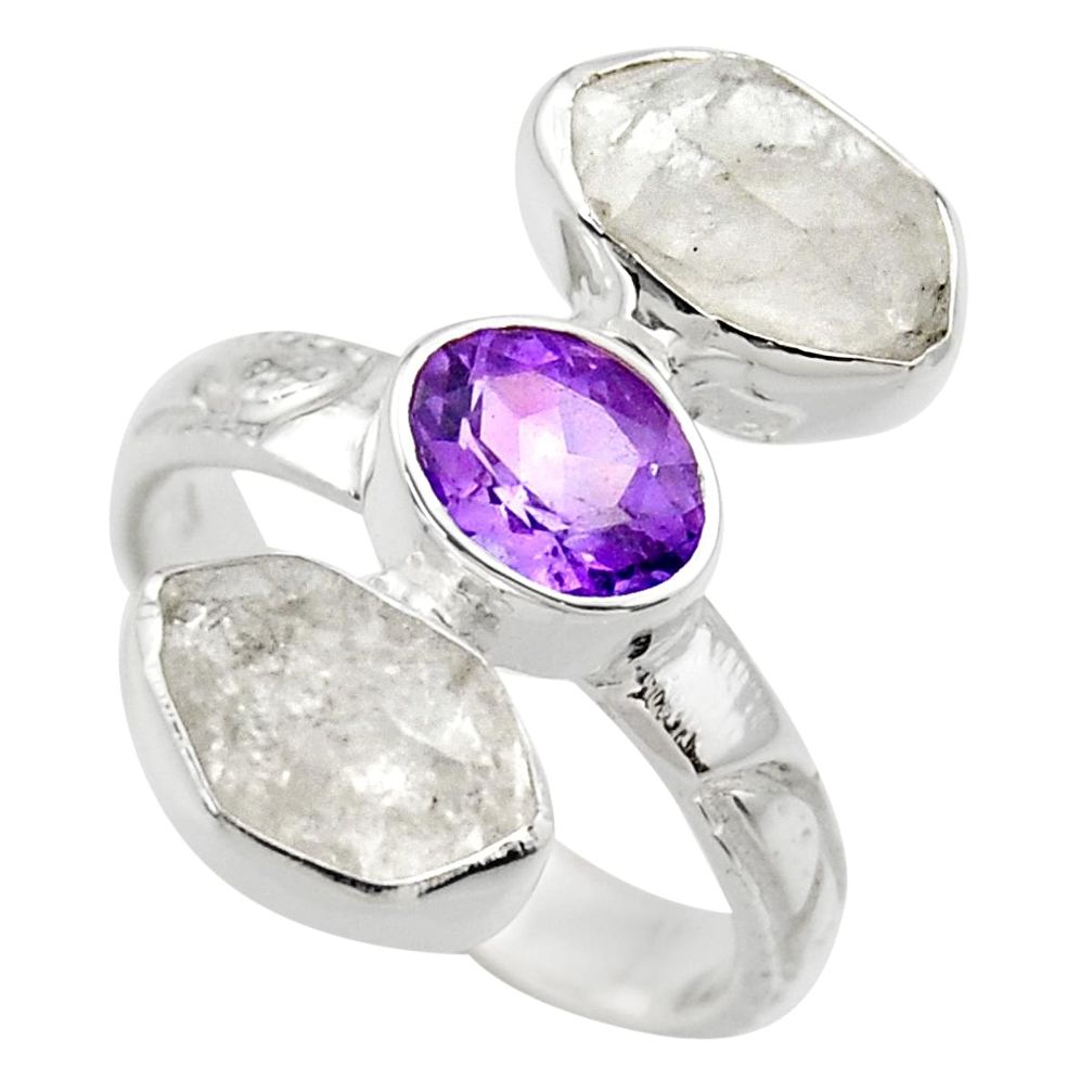 925 silver 12.34cts natural white herkimer diamond amethyst ring size 7 r29628