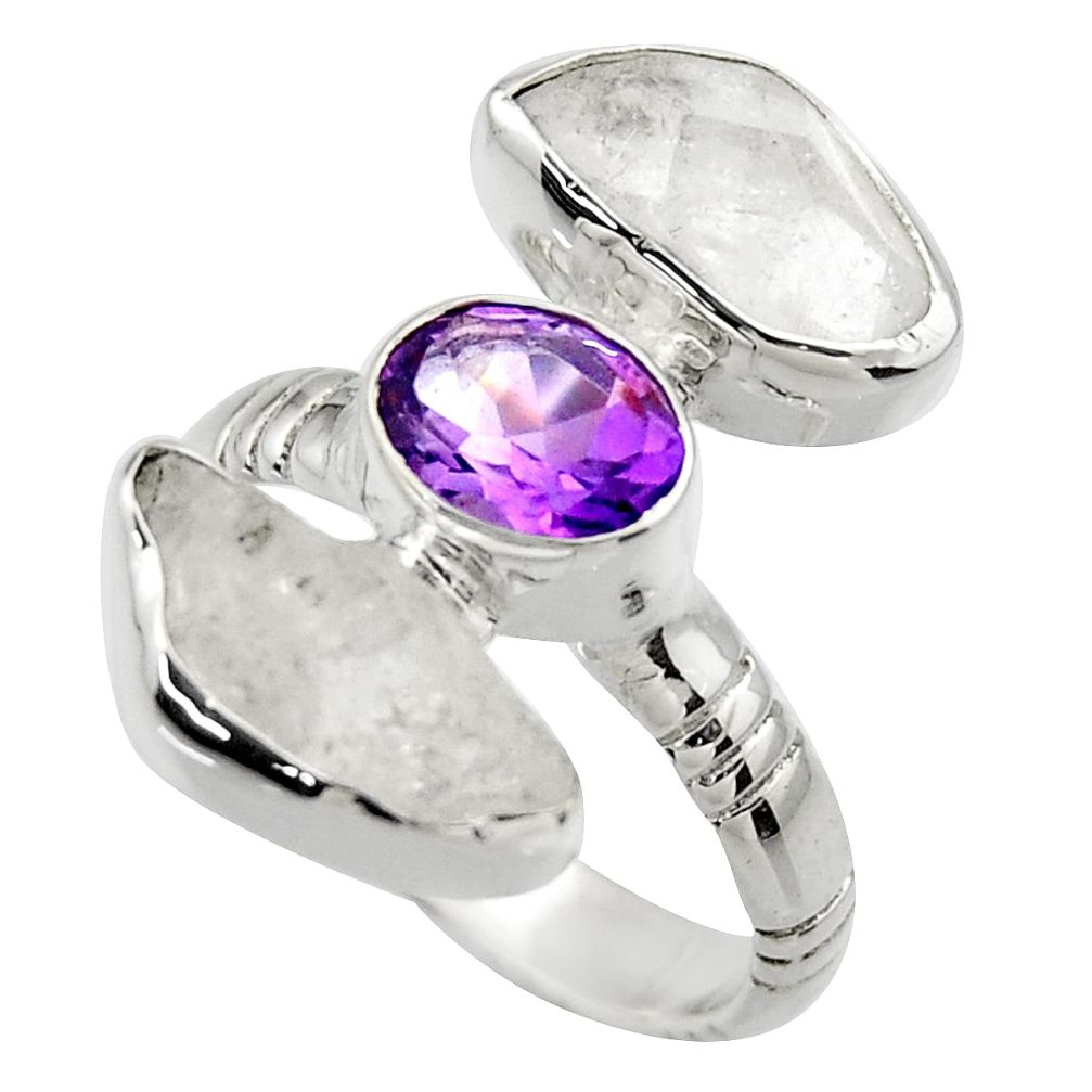 925 silver 13.57cts natural white herkimer diamond amethyst ring size 8 r29640