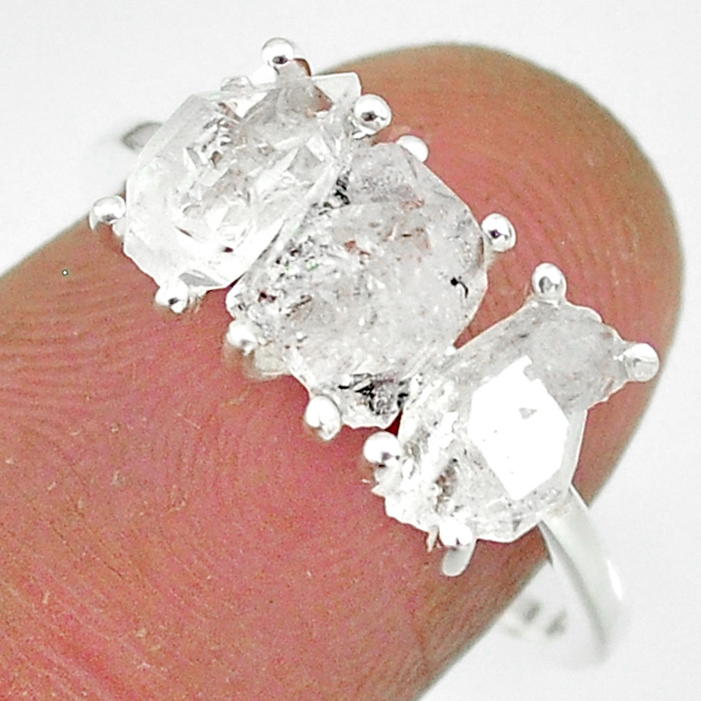 925 silver 6.62cts natural white herkimer diamond fancy shape ring size 7 r91104