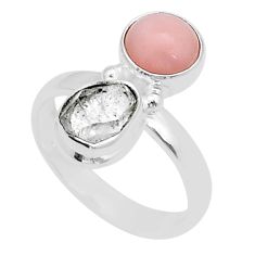 925 silver 6.04cts natural white herkimer diamond pink opal ring size 6.5 u76753