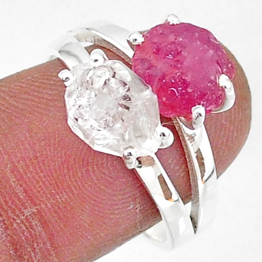 925 silver 7.57cts natural white herkimer diamond ruby raw ring size 8 t6775