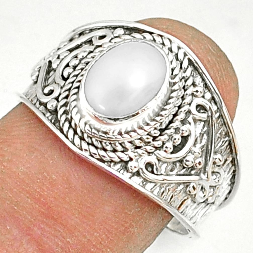925 silver 2.13cts natural white pearl oval solitaire ring size 8.5 r81445