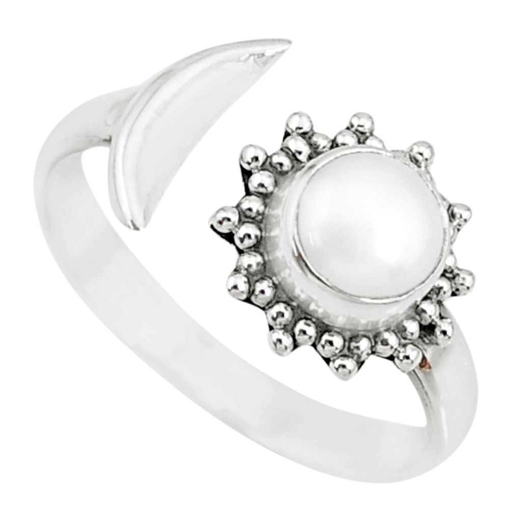 1.30cts natural white pearl round shape adjustable moon ring size 8 r74611