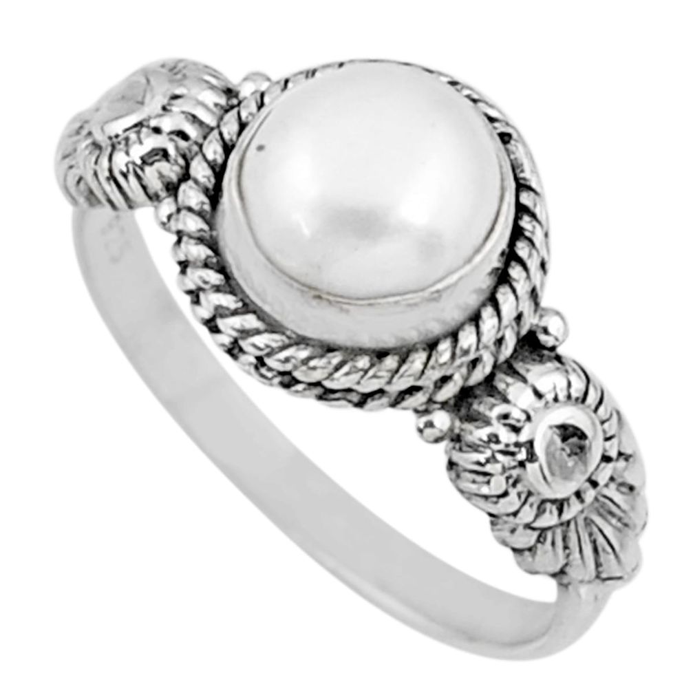 925 silver 2.12cts natural white pearl round shape solitaire ring size 8 r57370