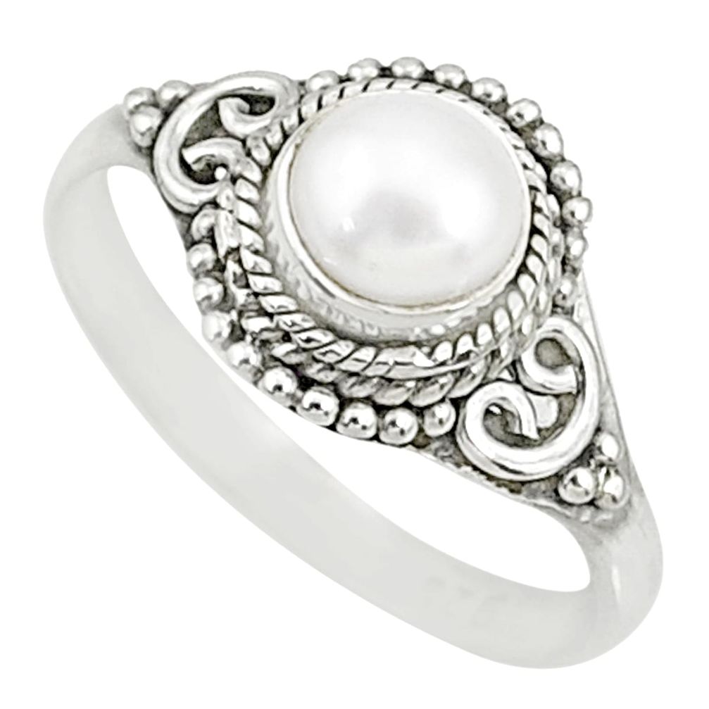 925 silver 1.21cts natural white pearl round solitaire ring size 8.5 r76729